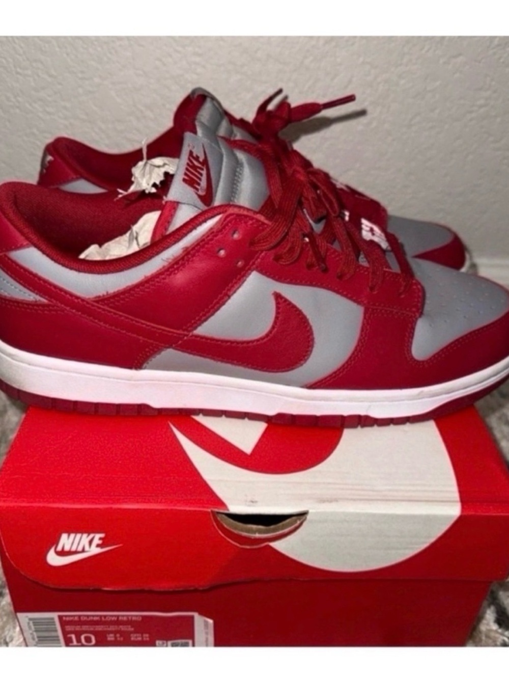 Nike Red and Gray Low-Top Dunk Sneakers